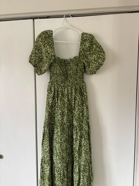 Abercrombie & Fitch Olive Green Puff-Sleeve Floral Maxi Dress